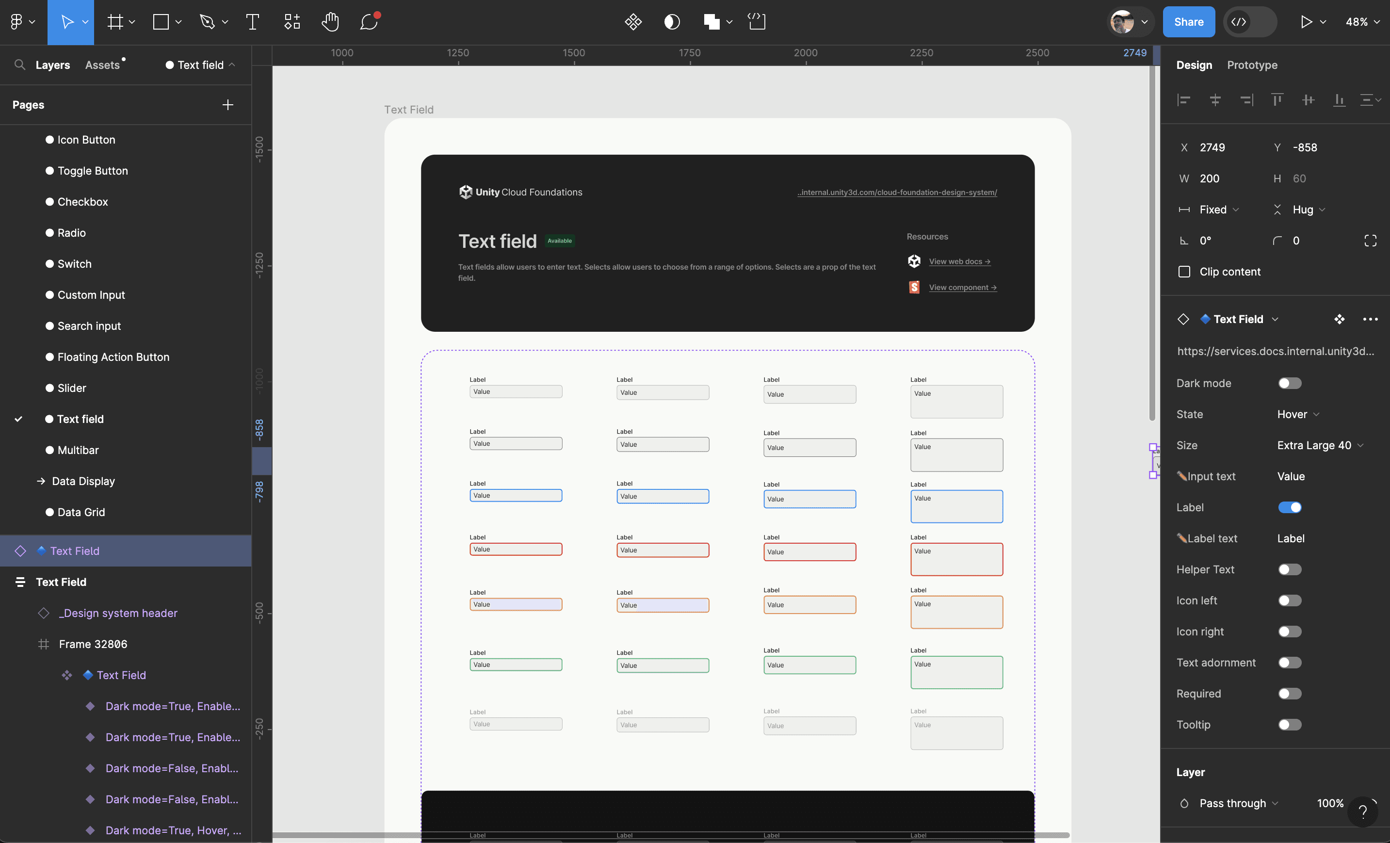 Unity Cloud Foundations design system in Figma